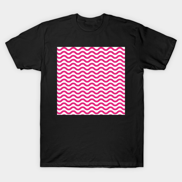 Hot Pink Wavy Lines Repeat Pattern T-Shirt by 2CreativeNomads